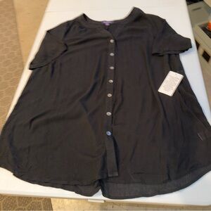 Roaman's 2X 22w Shirt Top Black V Neck Short Sleeve Long Tunic Stretch Woman NWT